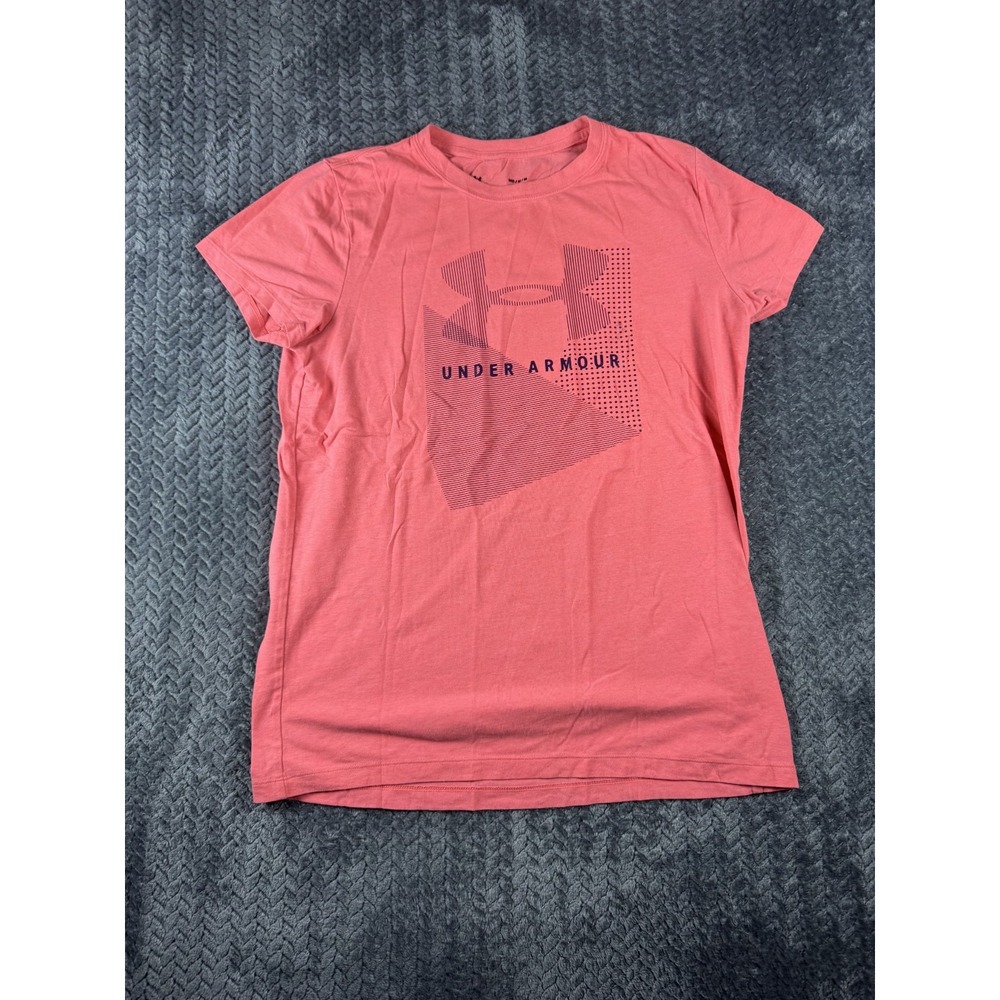 Under Armour T Shirt Womens Medium Pink Short Sleeve Graphic Logo Crew Neck